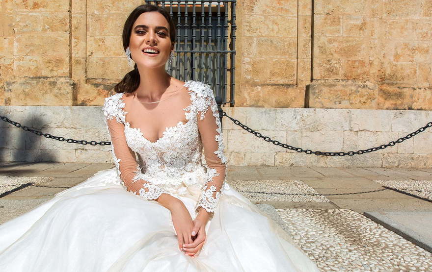 Свадебное платье Elania. Силуэт Пышное, А-силуэт. Цвет Айвори / Капучино, Белый / Молочный, Персик / Оранжевый. Вид 3