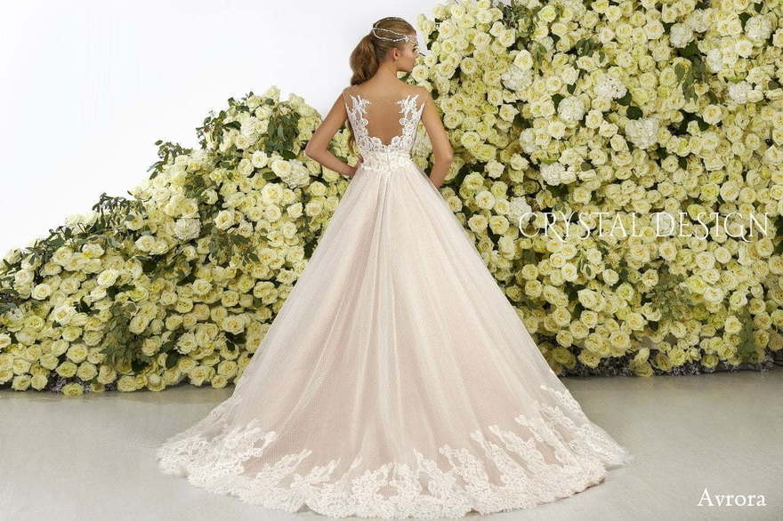 Свадебное платье Avrora. Силуэт А-силуэт. Цвет Белый / Молочный, оттенки Розового. Вид 2