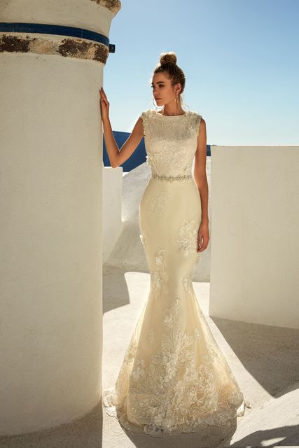 Свадебное платье Maya. Силуэт Рыбка, А-силуэт. Цвет Айвори / Капучино, Белый / Молочный. Вид 3