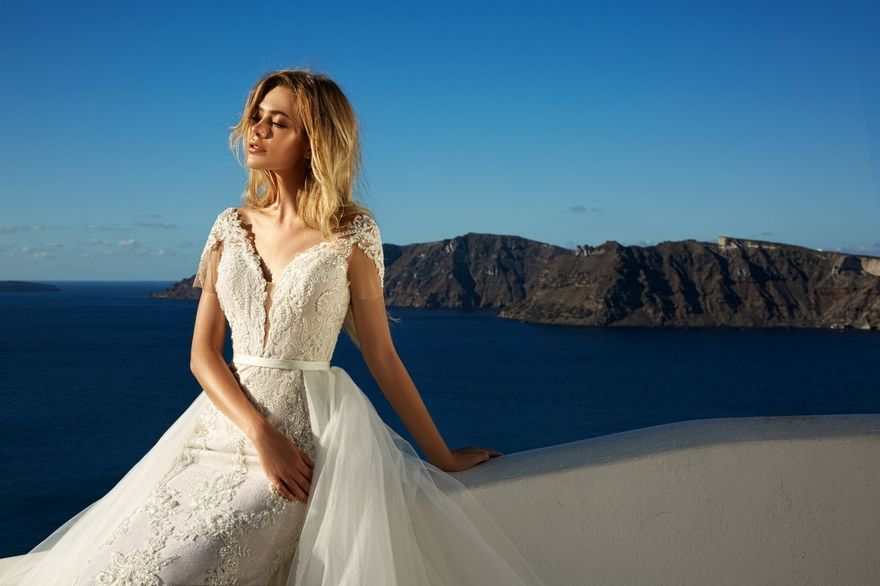 Свадебное платье Tina. Силуэт А-силуэт, Прямое. Цвет Айвори / Капучино, Белый / Молочный, оттенки Розового. Вид 3