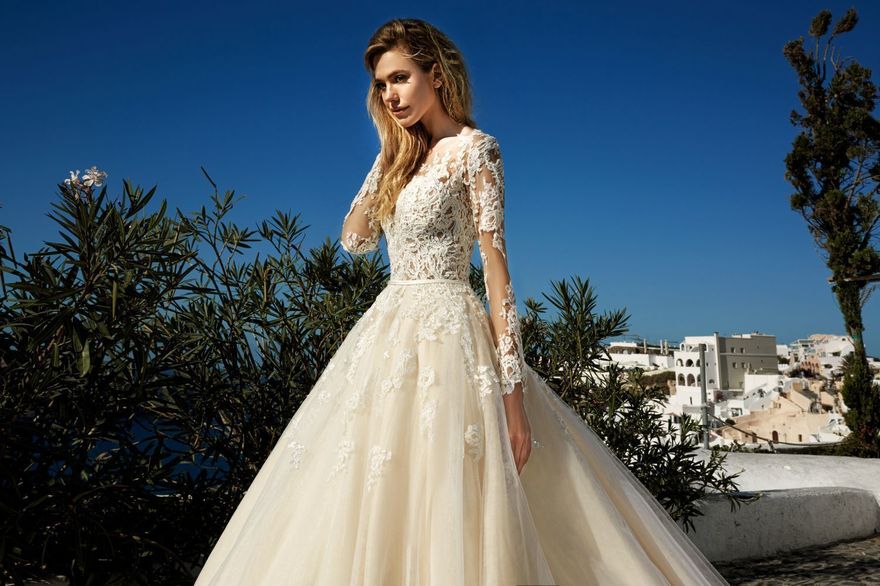 Свадебное платье Allen. Силуэт А-силуэт. Цвет Айвори / Капучино, Белый / Молочный. Вид 3