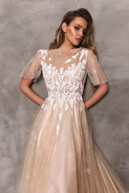 Свадебное платье Rebeka. Силуэт А-силуэт. Цвет Айвори / Капучино. Вид 3