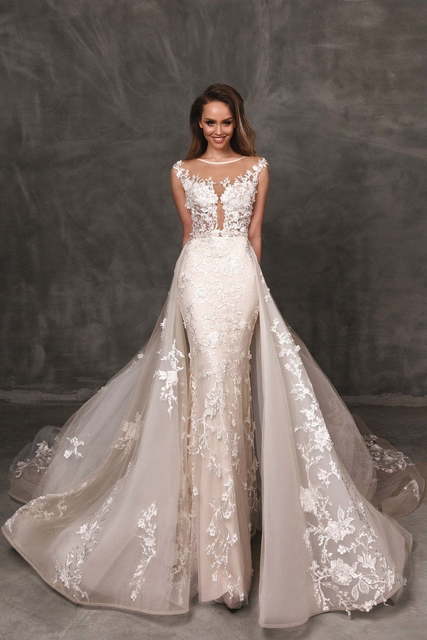 Свадебное платье Hizer. Силуэт А-силуэт, Рыбка. Цвет Айвори / Капучино. Вид 3