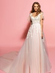 Свадебное платье Samanta. Силуэт А-силуэт. Цвет Айвори / Капучино, оттенки Розового. Вид 1