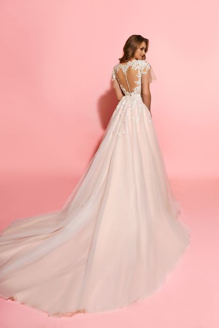 Свадебное платье Samanta. Силуэт А-силуэт. Цвет Айвори / Капучино, оттенки Розового. Вид 2