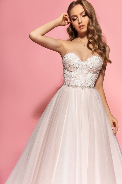 Свадебное платье Kerry. Силуэт А-силуэт. Цвет Айвори / Капучино, Белый / Молочный, оттенки Розового. Вид 2