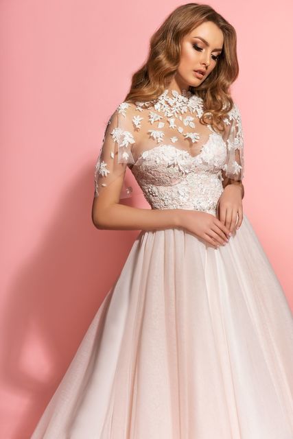 Свадебное платье Kerry. Силуэт А-силуэт. Цвет Айвори / Капучино, Белый / Молочный, оттенки Розового. Вид 3