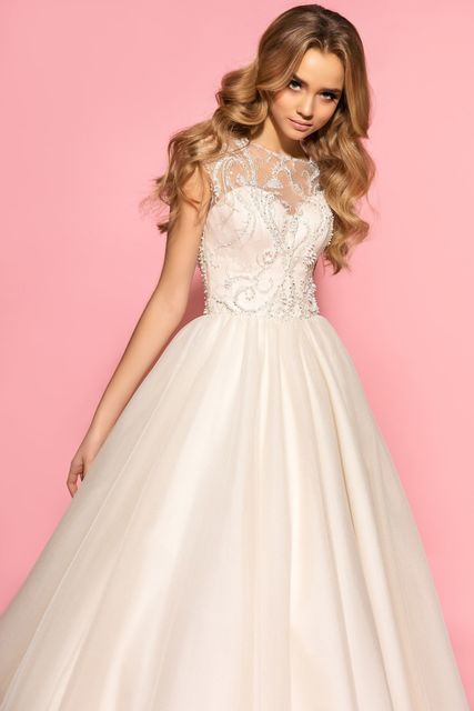 Свадебное платье Olivia. Силуэт А-силуэт. Цвет Айвори / Капучино, Белый / Молочный. Вид 3