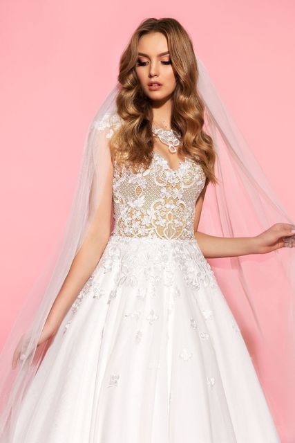 Свадебное платье Sandra. Силуэт А-силуэт. Цвет Белый / Молочный. Вид 3