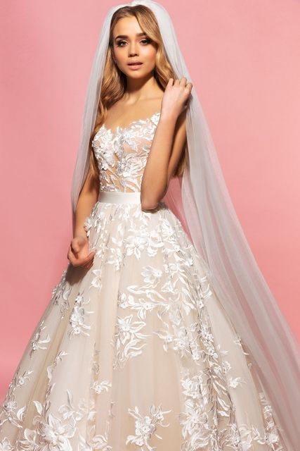 Свадебное платье Sandy. Силуэт Пышное, А-силуэт. Цвет Айвори / Капучино, Персик / Оранжевый. Вид 3