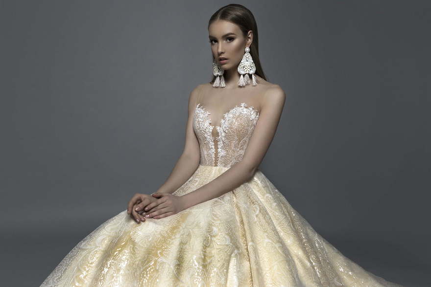 Свадебное платье Khalisi. Силуэт Пышное, А-силуэт. Цвет Айвори / Капучино, Золото. Вид 3