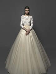 Свадебное платье Kirra. Силуэт А-силуэт. Цвет Айвори / Капучино, Персик / Оранжевый. Вид 1