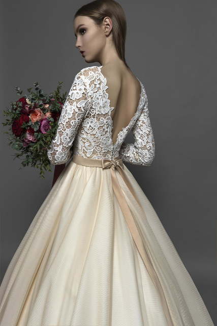 Свадебное платье Kirra. Силуэт А-силуэт. Цвет Айвори / Капучино, Персик / Оранжевый. Вид 3