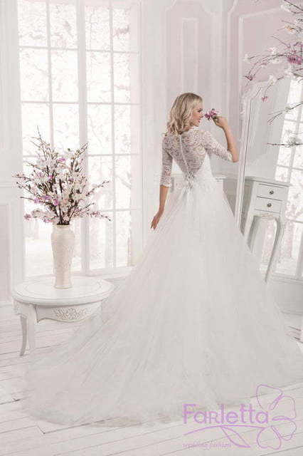 Свадебное платье Сакура. Силуэт Рыбка, Пышное, А-силуэт. Цвет Белый / Молочный. Вид 4