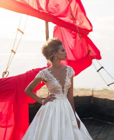 Свадебное платье Mary Rose. Силуэт А-силуэт. Цвет Белый / Молочный. Вид 3