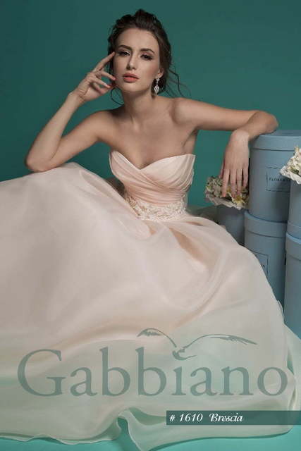 Свадебное платье Брессия. Силуэт Пышное, А-силуэт. Цвет Айвори / Капучино, Белый / Молочный, Персик / Оранжевый, оттенки Розового. Вид 3