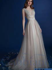 Свадебное платье Абелин. Силуэт А-силуэт, Прямое. Цвет Белый / Молочный, Айвори / Капучино, оттенки Розового. Вид 1