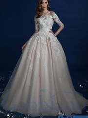 Свадебное платье Ауди. Силуэт Пышное, А-силуэт. Цвет Белый / Молочный, Айвори / Капучино, Персик / Оранжевый, оттенки Розового. Вид 1