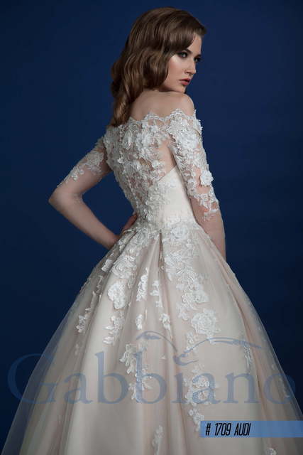 Свадебное платье Ауди. Силуэт Пышное, А-силуэт. Цвет Айвори / Капучино, Белый / Молочный, Персик / Оранжевый, оттенки Розового. Вид 3