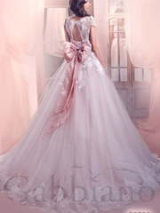 Свадебное платье Аспасия. Силуэт Пышное, А-силуэт. Цвет Айвори / Капучино, оттенки Розового. Вид 2