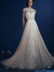 Свадебное платье Гарлин. Силуэт А-силуэт. Цвет Айвори / Капучино, Персик / Оранжевый, оттенки Розового. Вид 1