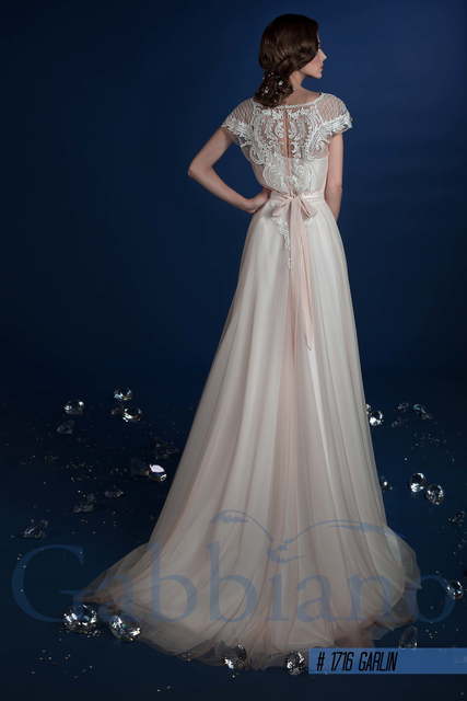 Свадебное платье Гарлин. Силуэт А-силуэт. Цвет Айвори / Капучино, Персик / Оранжевый, оттенки Розового. Вид 2