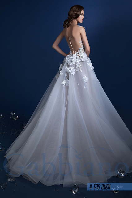 Свадебное платье Дайон. Силуэт Пышное, А-силуэт. Цвет Айвори / Капучино, Белый / Молочный, Пепельный / Металлик. Вид 2