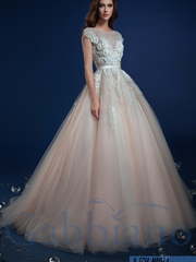 Свадебное платье Майела. Силуэт Пышное, А-силуэт. Цвет Айвори / Капучино, Персик / Оранжевый, оттенки Розового. Вид 1