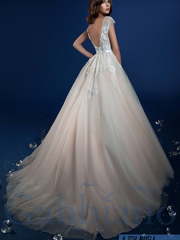 Свадебное платье Майела. Силуэт Пышное, А-силуэт. Цвет Айвори / Капучино, Персик / Оранжевый, оттенки Розового. Вид 2