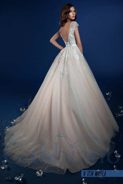 Свадебное платье Майела. Силуэт Пышное, А-силуэт. Цвет Айвори / Капучино, Персик / Оранжевый, оттенки Розового. Вид 2