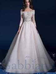 Свадебное платье Хоуп. Силуэт Пышное, А-силуэт. Цвет Белый / Молочный, Персик / Оранжевый, оттенки Розового. Вид 1