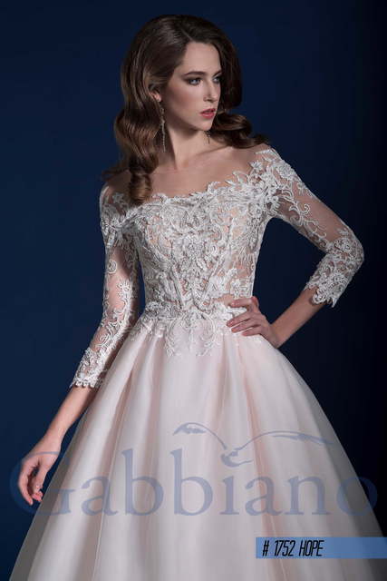 Свадебное платье Хоуп. Силуэт Пышное, А-силуэт. Цвет Белый / Молочный, Персик / Оранжевый, оттенки Розового. Вид 3