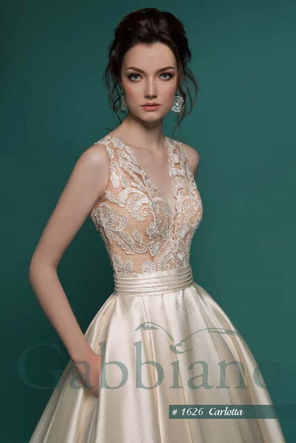 Свадебное платье Карлотта. Силуэт Пышное, А-силуэт. Цвет Айвори / Капучино, Золото. Вид 3