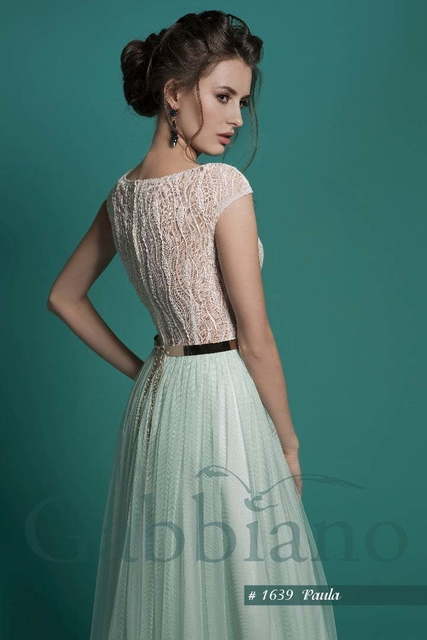 Свадебное платье Паула. Силуэт А-силуэт. Цвет Айвори / Капучино, оттенки Зеленого, Тиффани. Вид 2