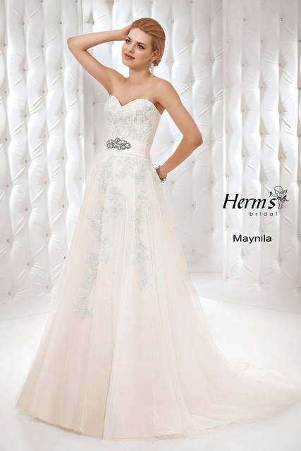 Свадебное платье Maynila. Силуэт А-силуэт. Цвет Белый / Молочный. Вид 1