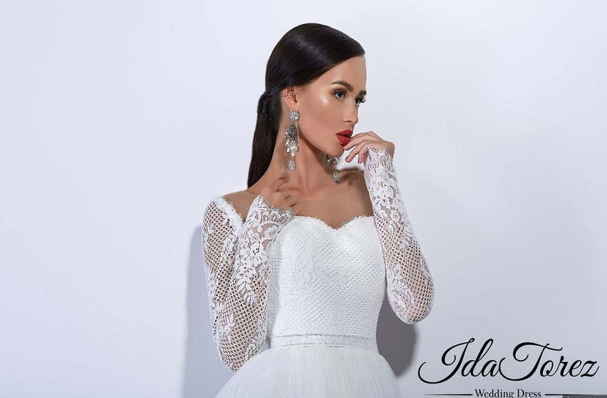 Свадебное платье Bari. Силуэт А-силуэт, Прямое. Цвет Белый / Молочный. Вид 3