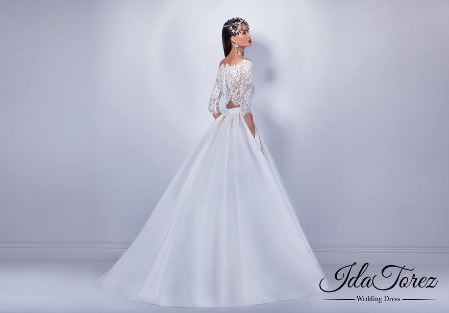 Свадебное платье Barcino. Силуэт А-силуэт. Цвет Белый / Молочный. Вид 2