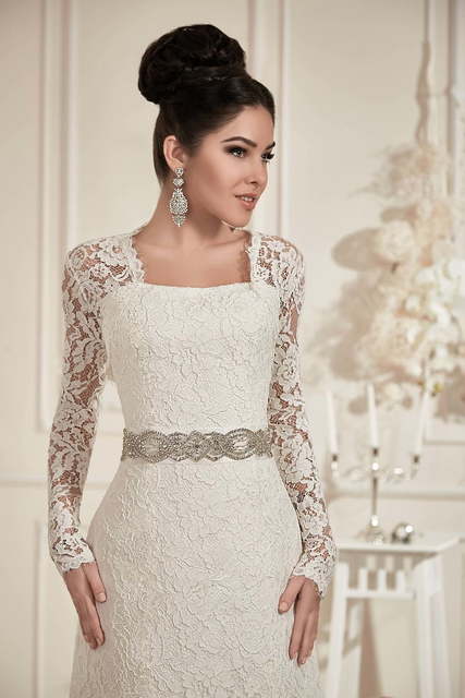 Свадебное платье Дамалия. Силуэт А-силуэт, Прямое. Цвет Белый / Молочный. Вид 3