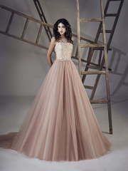 Свадебное платье Primura. Силуэт А-силуэт. Цвет Айвори / Капучино, оттенки Розового. Вид 1