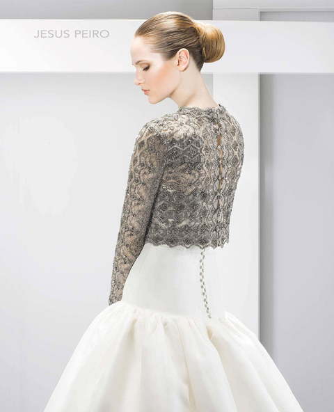 Свадебное платье 6079. Силуэт Пышное, А-силуэт. Цвет Белый / Молочный, Пепельный / Металлик. Вид 3