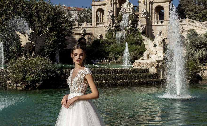 Свадебное платье Elissa. Силуэт А-силуэт. Цвет Айвори / Капучино, Белый / Молочный. Вид 3