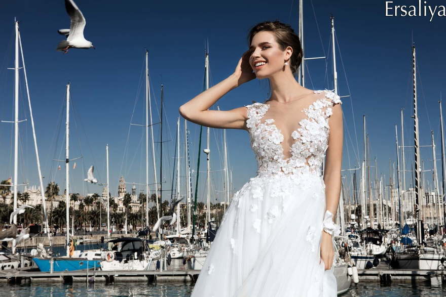 Свадебное платье Ersalia. Силуэт Пышное, А-силуэт. Цвет Белый / Молочный. Вид 3