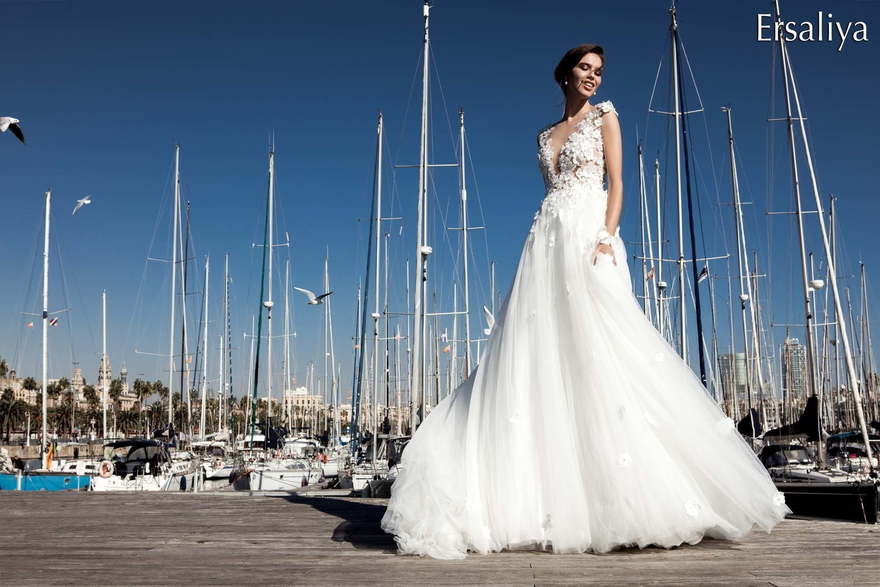 Свадебное платье Ersalia. Силуэт Пышное, А-силуэт. Цвет Белый / Молочный. Вид 4