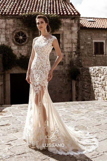 Свадебное платье Mariana. Силуэт А-силуэт, Прямое. Цвет Айвори / Капучино, Персик / Оранжевый. Вид 2