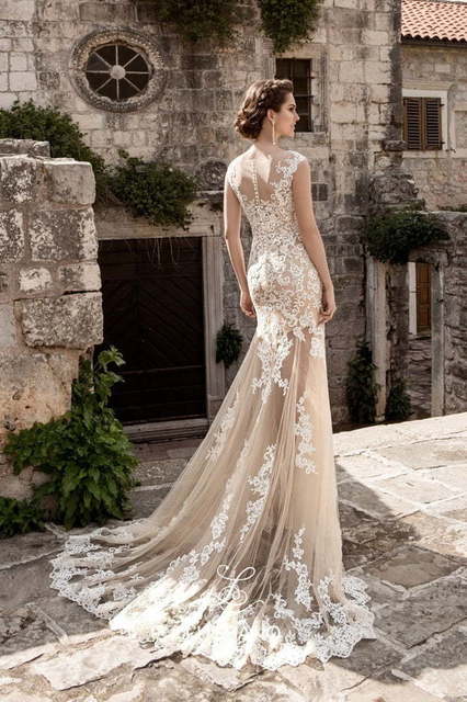 Свадебное платье Mariana. Силуэт А-силуэт, Прямое. Цвет Айвори / Капучино, Персик / Оранжевый. Вид 4