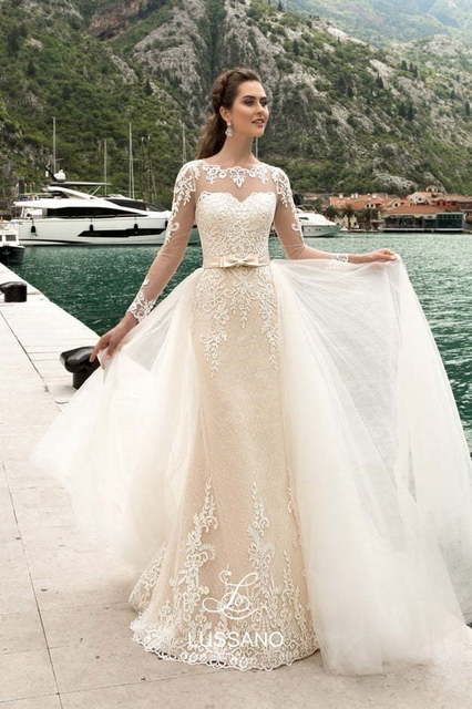 Свадебное платье Matty. Силуэт Рыбка, А-силуэт, Прямое. Цвет Айвори / Капучино, Белый / Молочный, Персик / Оранжевый. Вид 2