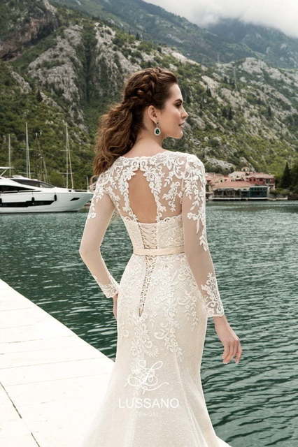 Свадебное платье Matty. Силуэт Рыбка, А-силуэт, Прямое. Цвет Айвори / Капучино, Белый / Молочный, Персик / Оранжевый. Вид 3