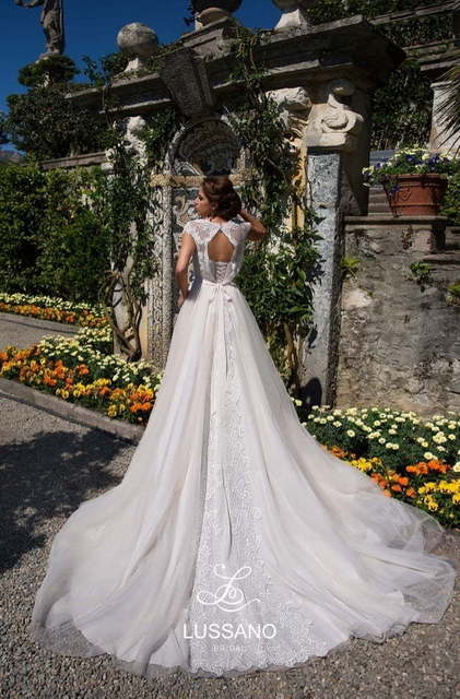 Свадебное платье Denisia. Силуэт А-силуэт, Прямое. Цвет Айвори / Капучино, Белый / Молочный, оттенки Розового. Вид 2