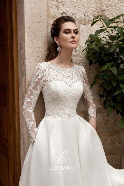 Свадебное платье Marta. Силуэт А-силуэт, Прямое. Цвет Белый / Молочный. Вид 3