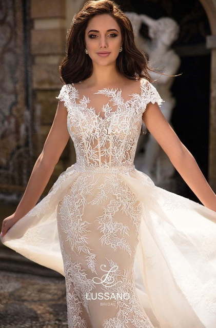 Свадебное платье Drew. Силуэт Рыбка, А-силуэт, Прямое. Цвет Айвори / Капучино, Персик / Оранжевый. Вид 4